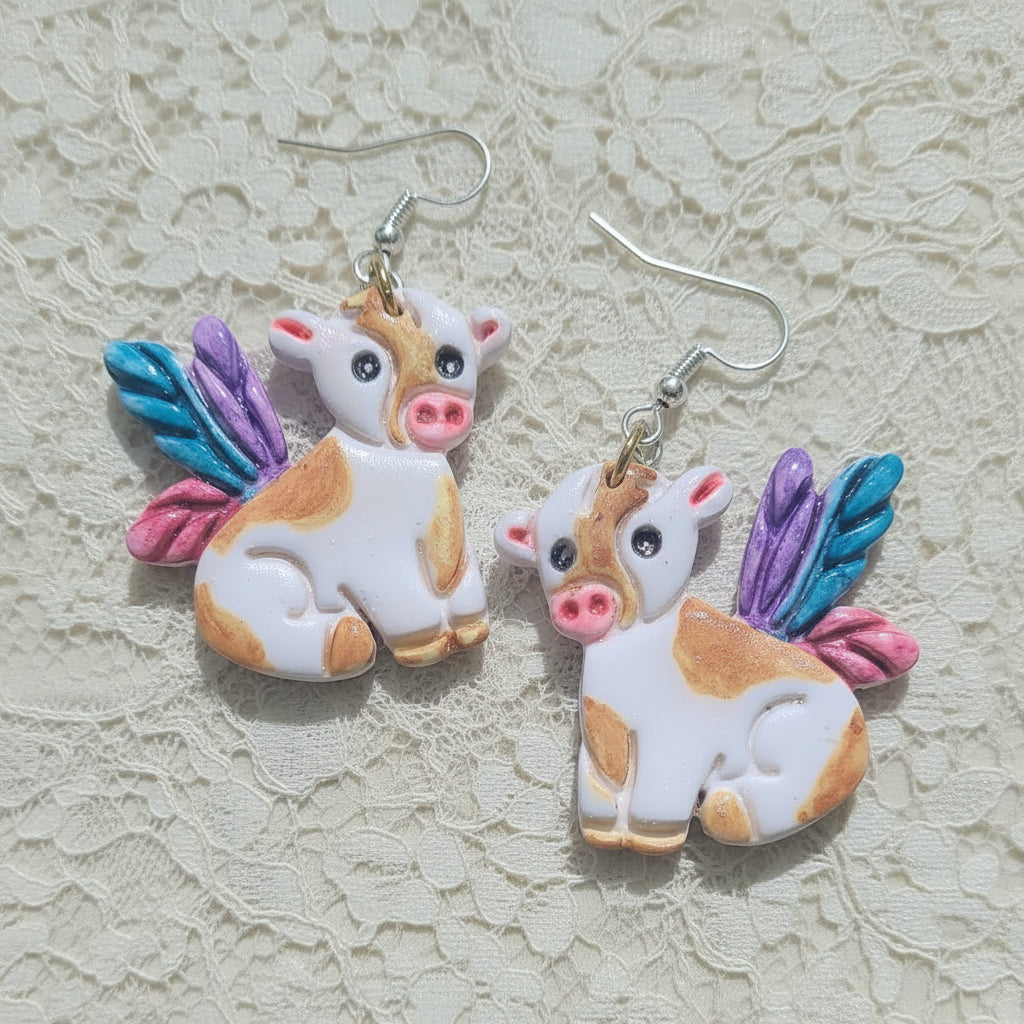 Flying Cow Polymer Earrings