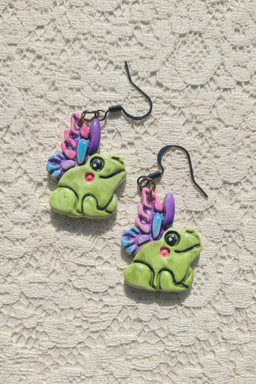 Flying Frog Polymer Earrings