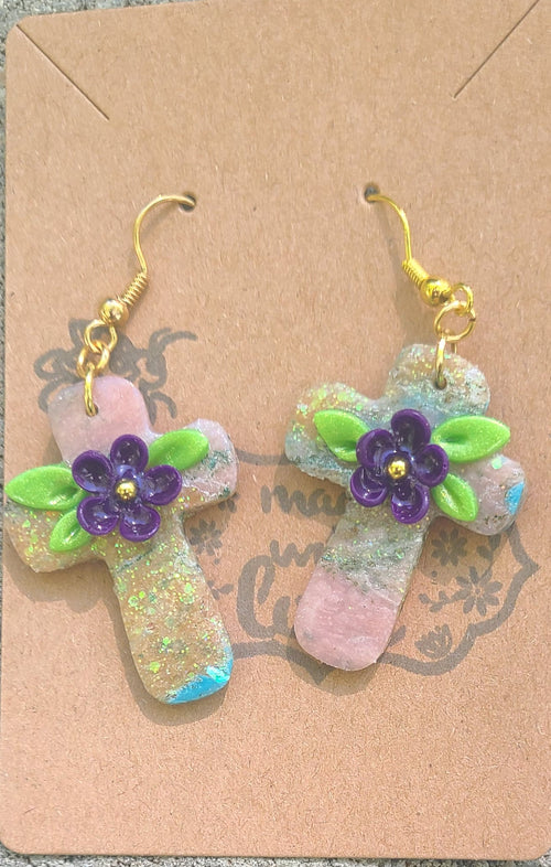 Large Cross Polymer Clay Earrings