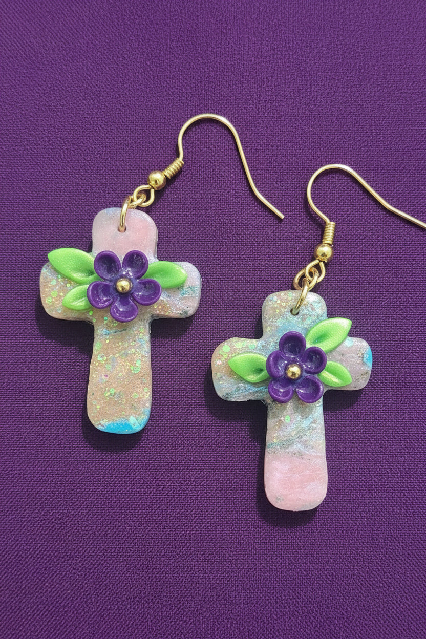 Large Cross Polymer Clay Earrings