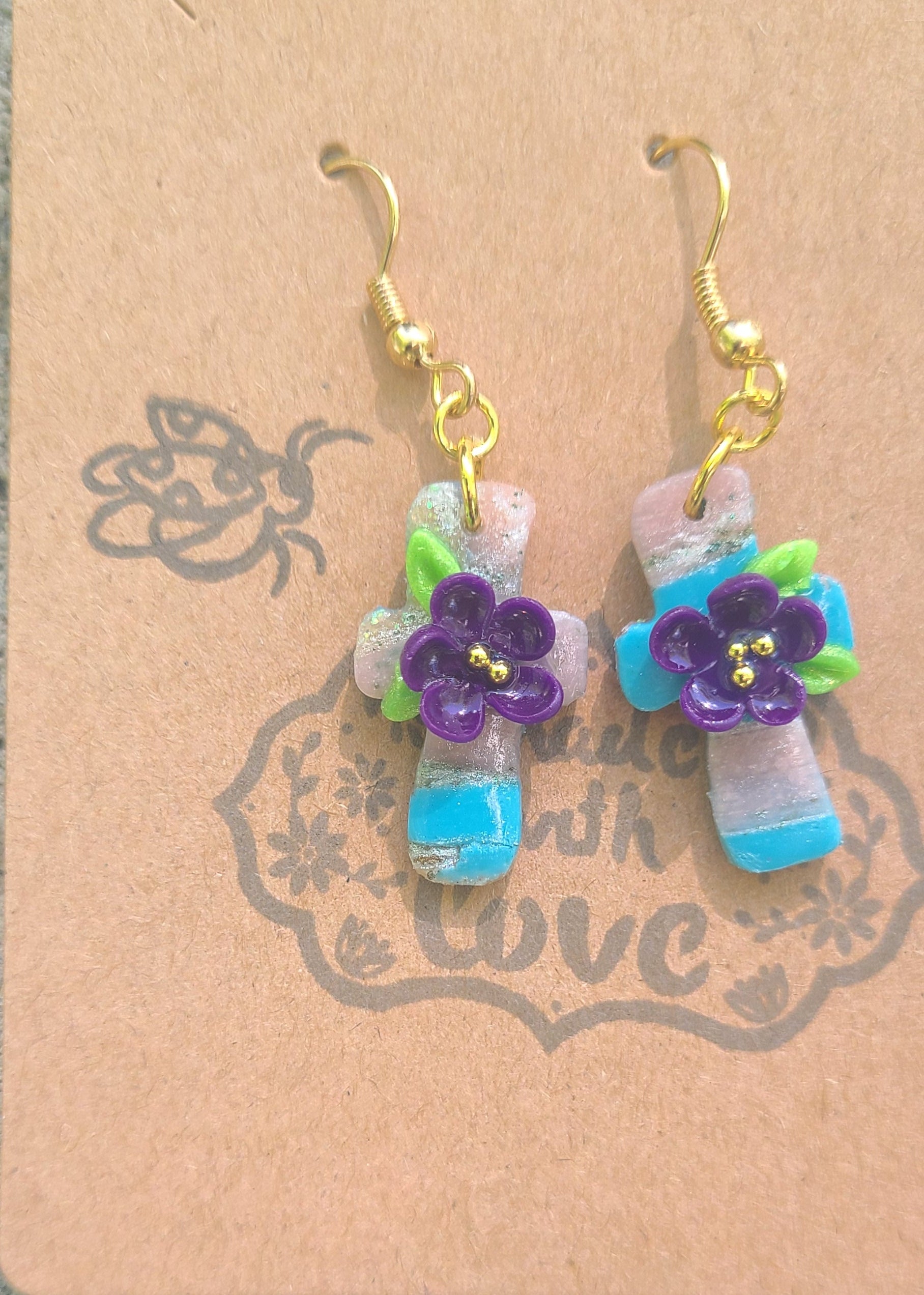 Small Floral Cross Polymer Earrings